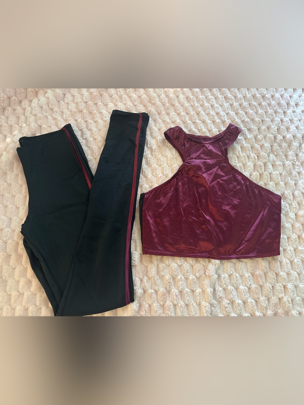 Weissman Black Leggings with Burgundy  Crop Top dance costume
